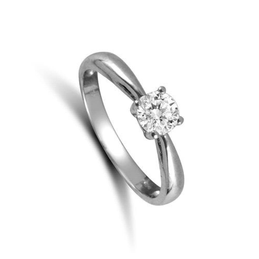J R Jewellery 9ct white gold solitaire engagement ring with a sparkling round diamond centerpiece