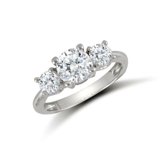 J R Jewellery 9ct white gold trilogy ring with three sparkling round diamonds on a sleek band