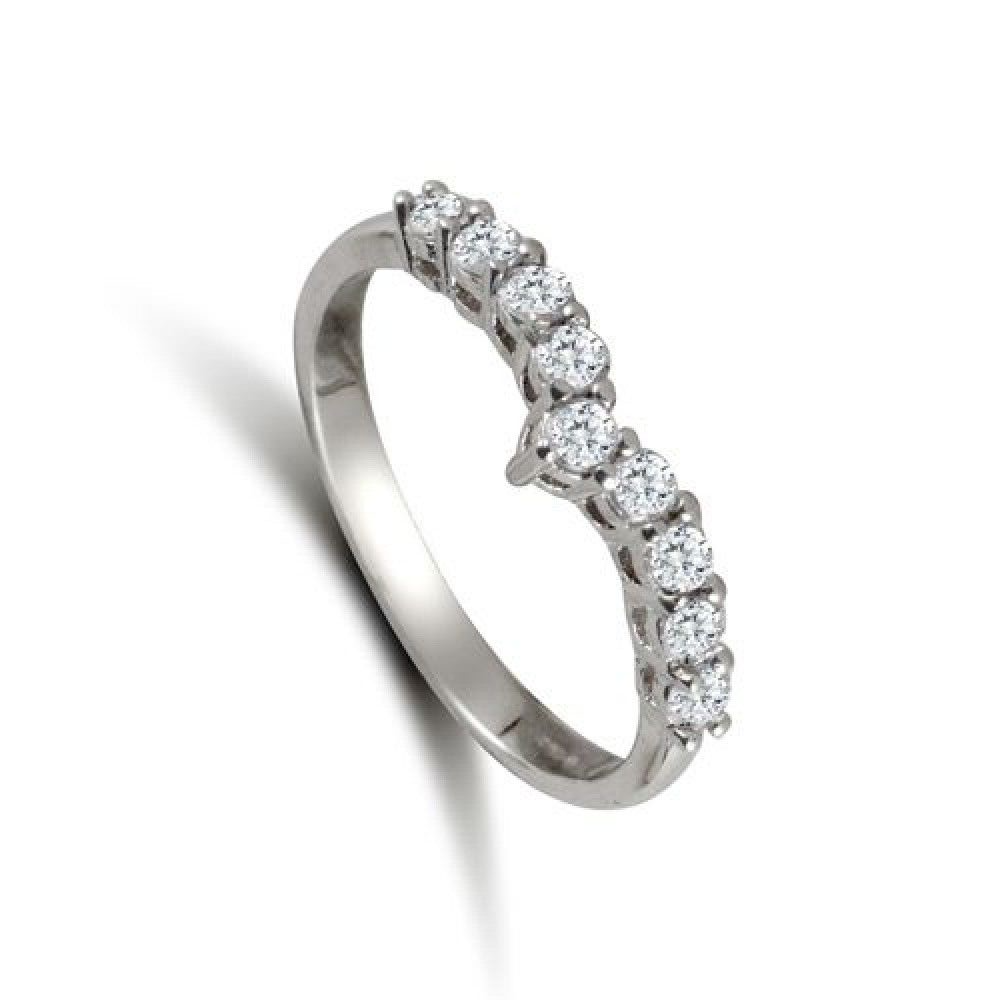 9ct white gold wishbone ring with a row of sparkling round-cut diamonds by J R Jewellery