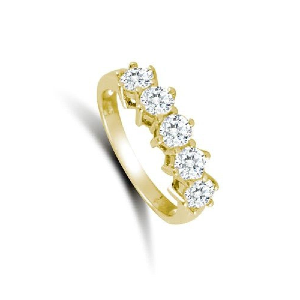 J R Jewellery 9ct yellow gold five stone ring with sparkling clear gemstones in classic design