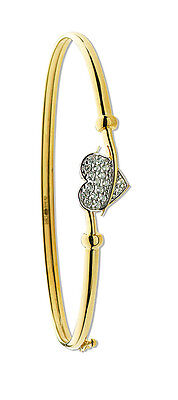 9ct yellow gold heart bangle with diamond-studded heart design by J R Jewellery