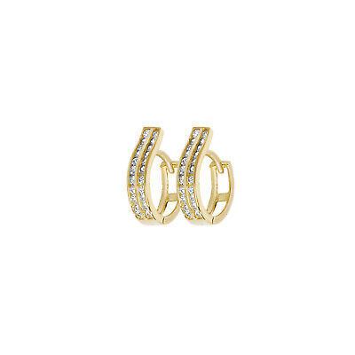 J R Jewellery 9ct yellow gold huggie earrings with sparkling white stones in a sleek design