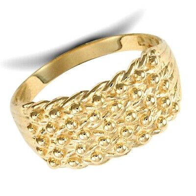 J R Jewellery 9ct yellow gold keeper ring with a textured beaded and twisted design
