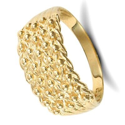 J R Jewellery 9ct yellow gold keeper ring with intricate beaded and twisted design