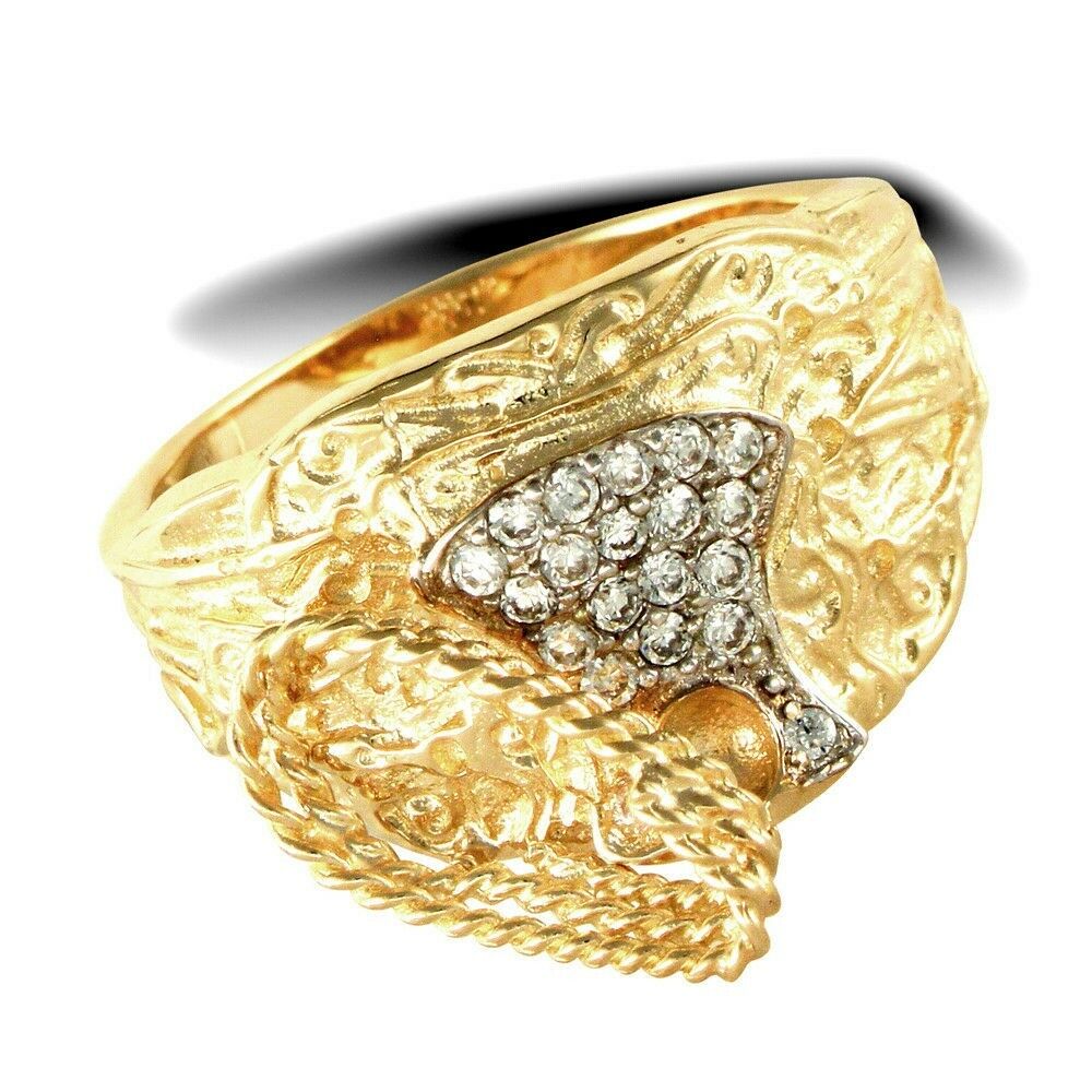 J R Jewellery 9ct yellow gold saddle ring with intricate design and sparkling stones