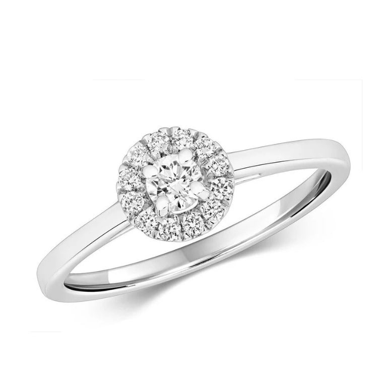 Real Diamond Halo Ring 9ct White Gold 0.25 Carat Weight Size J - Q