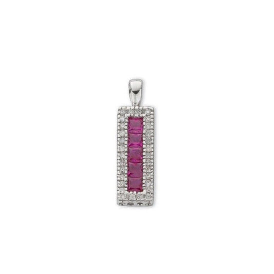 9ct White Gold Ruby and Diamond Rectangular Pendant