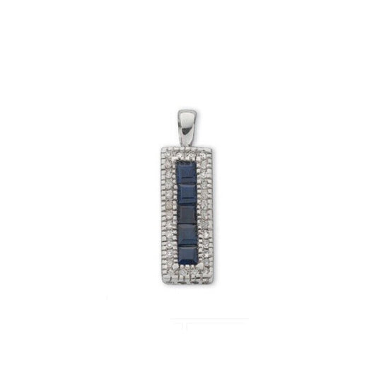 9ct White Gold sapphire and Diamond Rectangular Pendant