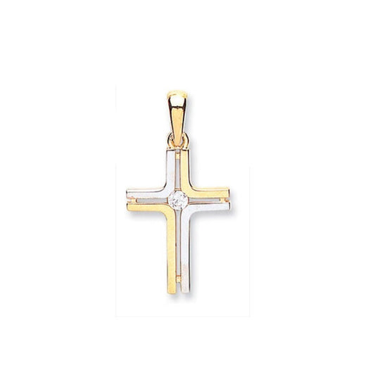 9ct Yellow and White Gold Cross Pendant Hallmarked