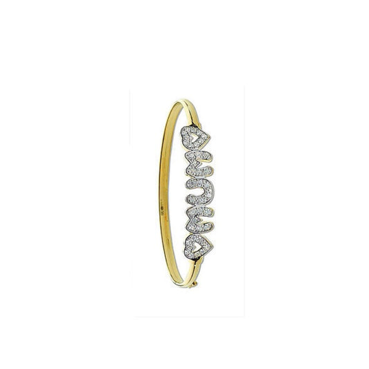 9ct Yellow Gold Mum Bangle With Love Hearts Fully Hallmarked
