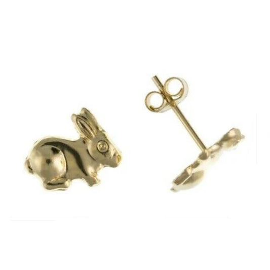 9ct Bunny Rabbit Earrings Solid Yellow Gold Studs British Made