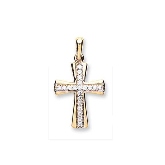 9ct Yellow Gold Simulated Diamond Cross Pendant Hallmarked