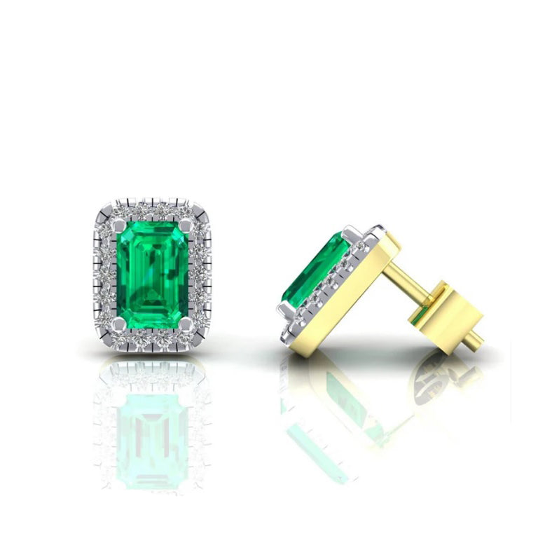 9ct Yellow Gold Emerald Cluster Stud Earrings Emerald Cut Studs Hallmarked