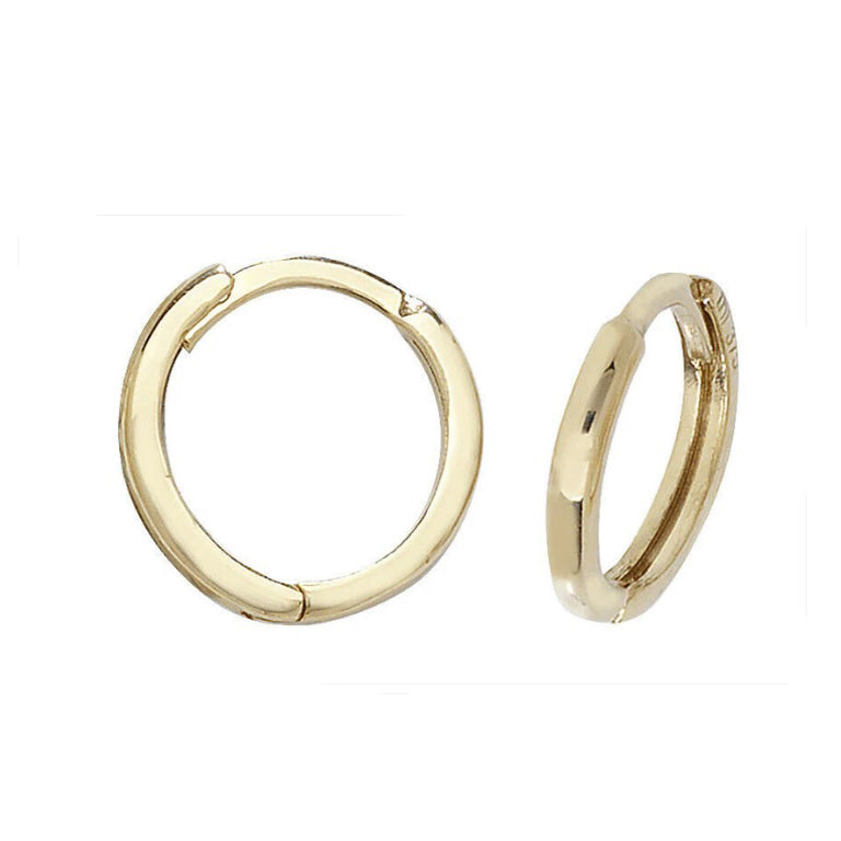 9ct Yellow Gold Huggie Hoop Small Earrings Hinged 10mm British made Hallmarked