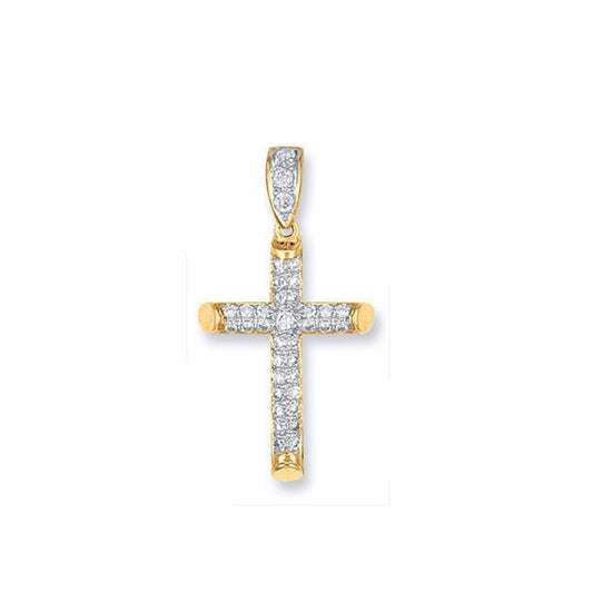 9ct Yellow Gold Large Round Tubed Gemstone Cross Fully Hallmarked