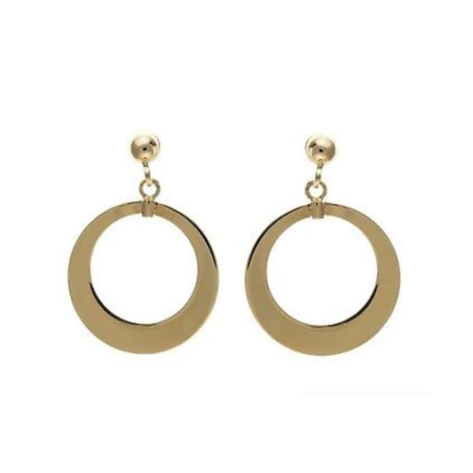 9ct Open Circle Drop Earrings Yellow Gold Drops Dangly Hallmarked