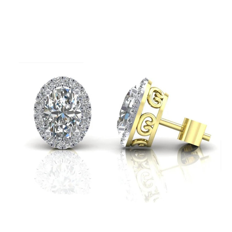 9ct Yellow Gold Zircon Cluster Stud Earrings Oval Studs Hallmarked