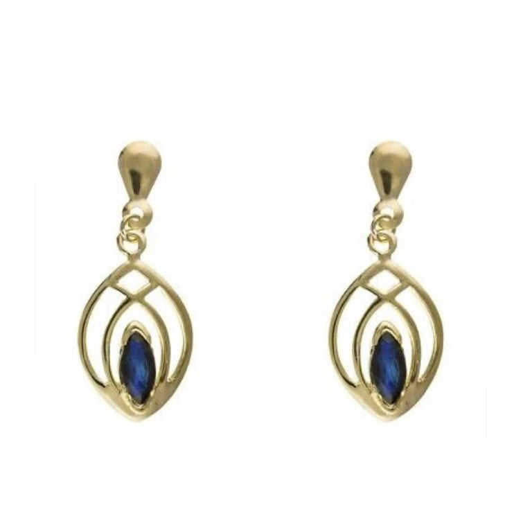 9ct Yellow Gold Sapphire Drop Earrings Marquise Hallmarked September Birthstone