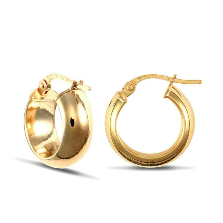 9ct Yellow Gold Wedding Band Style Earrings 15mm British made Hallmarked