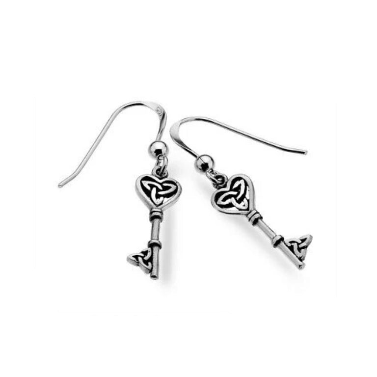 Celtic Heart Key Earrings Drop Sterling Silver 925 Hallmarked Drops