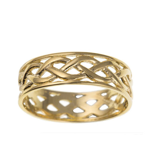 Celtic Wedding Band Yellow Gold Ladies Wedding Ring Hallmarked 6mm Wide Ring