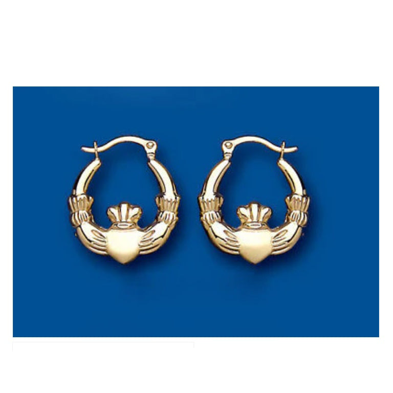Claddagh Hoop Earrings Yellow Gold Creole Hallmarked