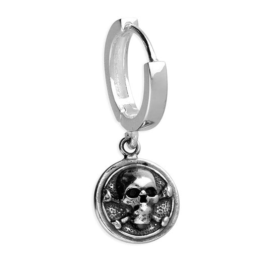 Men's Oxidised Skull Huggie Earring Sterling Silver