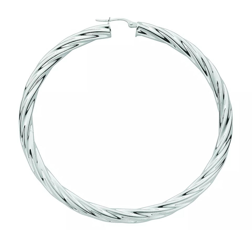 Hoop Earrings Creole Silver Hoops 70mm Sterling Silver Twist