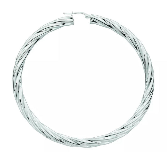Hoop Earrings Creole Silver Hoops 70mm Sterling Silver Twist