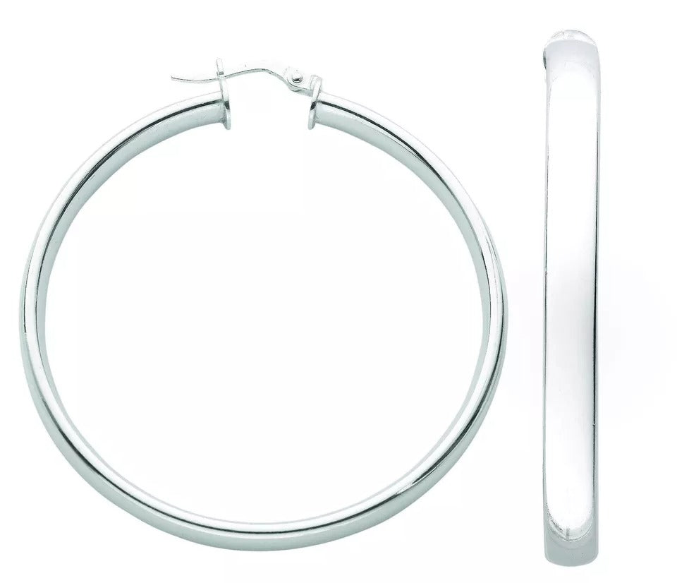 Hoop Earrings Creole Sterling Silver 45mm D Shape