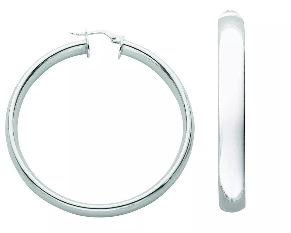 Hoop Earrings Creole Sterling Silver 45mm D Shape 9 Grams