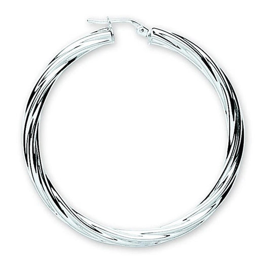 Hoop Earrings Creole Sterling Silver 47mm Twisted Hoops