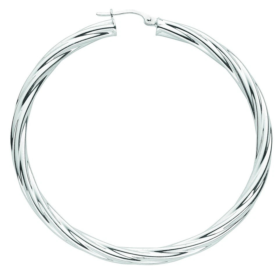 Hoop Earrings Creole Sterling Silver 57mm Twisted Hoops