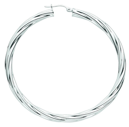 Hoop Earrings Creole Sterling Silver 57mm Twisted Hoops