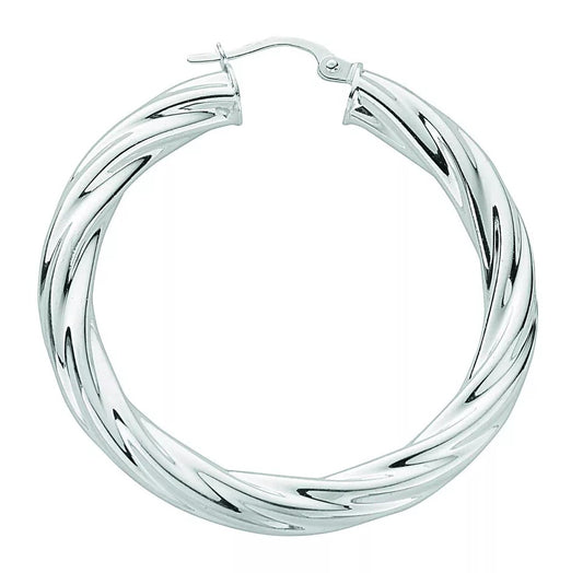 Hoop Earrings Creole Sterling Silver Twist 38mm
