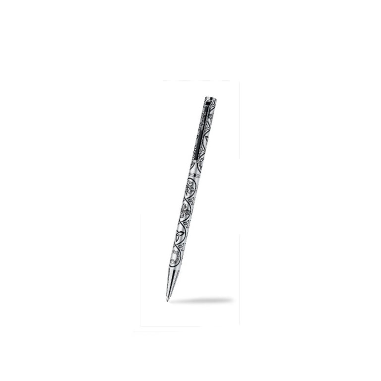 Ballpoint Pen Silver Plated Irish Charms Designer Black Ink Brand New and Boxed