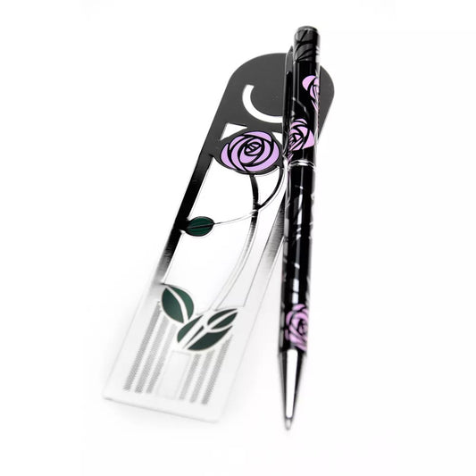 Pen Biro Bookmark Mackintosh Rose Pen Mackintosh Rose & Bud Bookmark & Pen Set