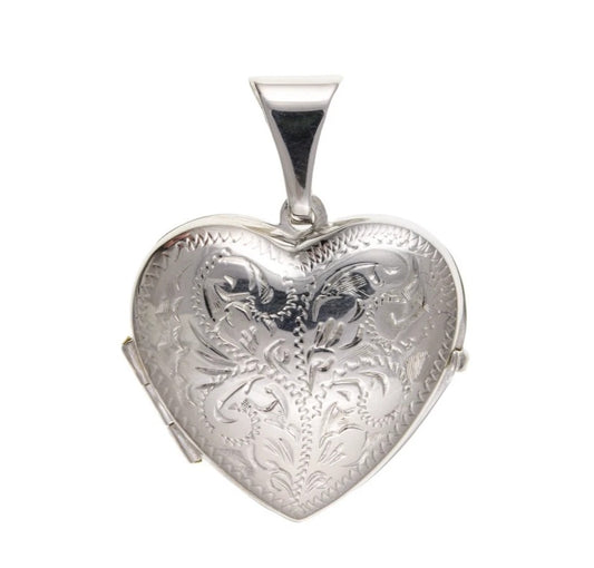 Large Engraved Heart Locket Solid Sterling Silver 925 Hallmark 23mm