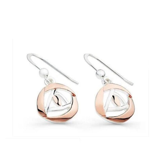 Mackintosh Rose Drop Earrings Solid Sterling Silver Rose Gold Detail