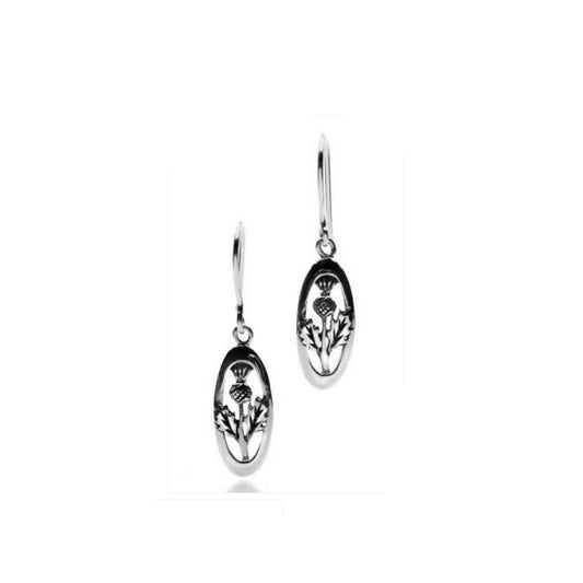 Scottish Thistle Oval Earrings Drop Sterling Silver 925 Hallmarked Drops