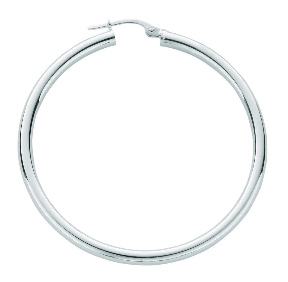 Silver Hoop Creole Earrings 45mm Tube 925 Hallmark