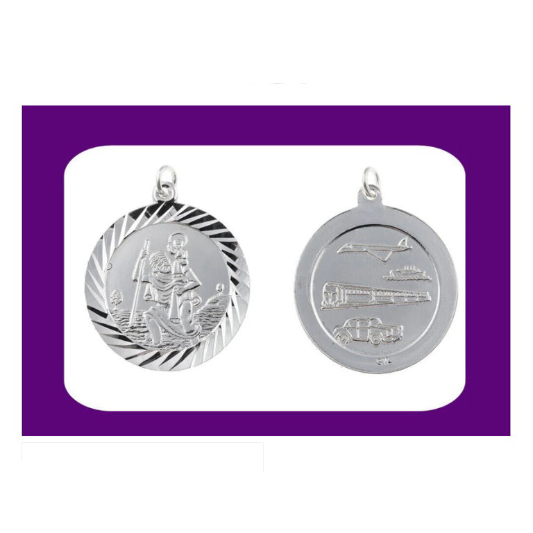 St Christopher Pendant Sterling Silver 925 Hallmark 15mm Train Boat Car 14 - 24"
