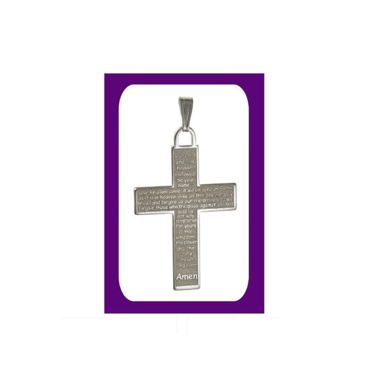 The Lords Prayer Cross Pendant Solid Sterling Silver 925 Hallmark 26 x 18mm