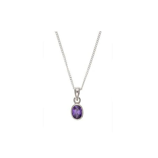 Amethyst Pendant Sterling Silver Necklace Oval Natural Stone 925 Hallmark