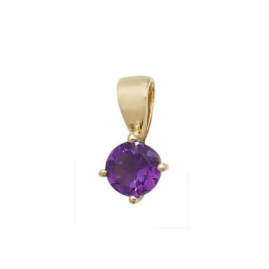 Amethyst Round Solitaire Pendant Yellow Gold Hallmarked 18" Chain British Made