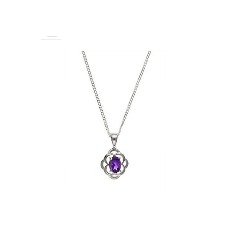 Real Amethyst Silver Pendant Necklace Oval Solitaire 18" Chain 925 Hallmark