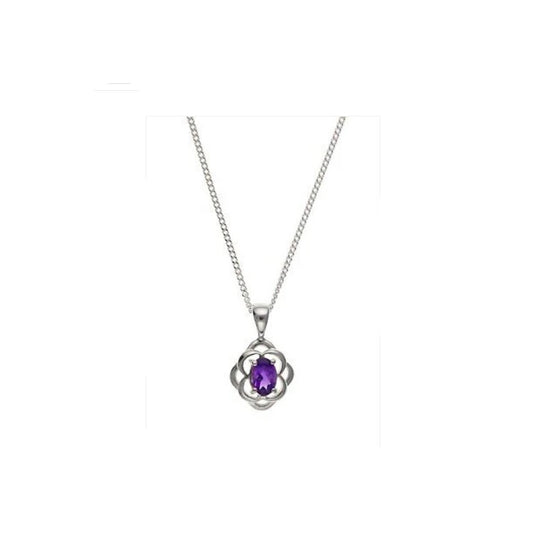Real Amethyst Silver Pendant Necklace Oval Solitaire 18" Chain 925 Hallmark