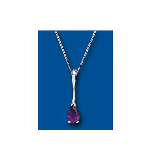 Amethyst Pendant Solid Sterling Silver Pear Solitaire Necklace British made
