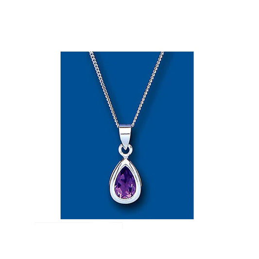 Amethyst Pendant Solitaire Solid Sterling Silver Smooth Rub Over Setting 18"