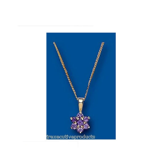 Yellow Gold Amethyst Pendant Cluster 18" Chain Hallmark Real Stone British Made